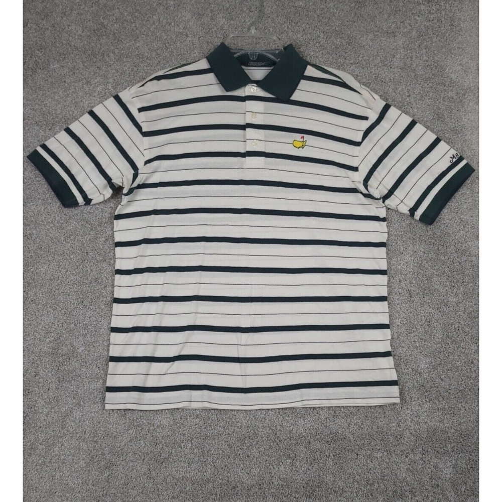 Amen Corner Polo Shirt Mens Small Masters Collection Green Short Sleeve Striped